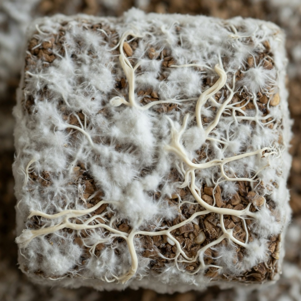 Healthy white mycelium on substrate — a common lookalike for beginners
