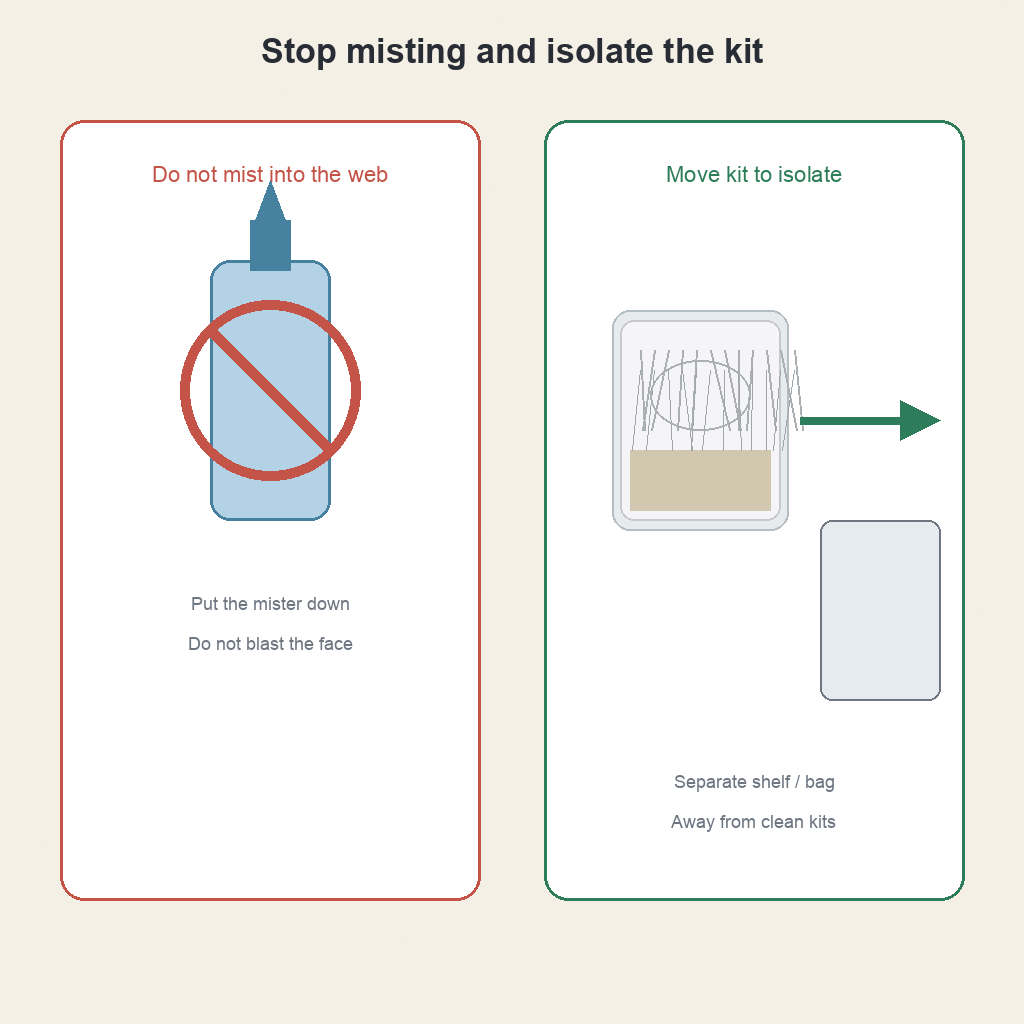 Stop misting and isolate a cobwebbed gourmet kit
