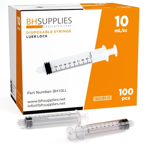 BH Supplies 10ml Luer Lock Tip Syringes, Sterile, 100 Pack