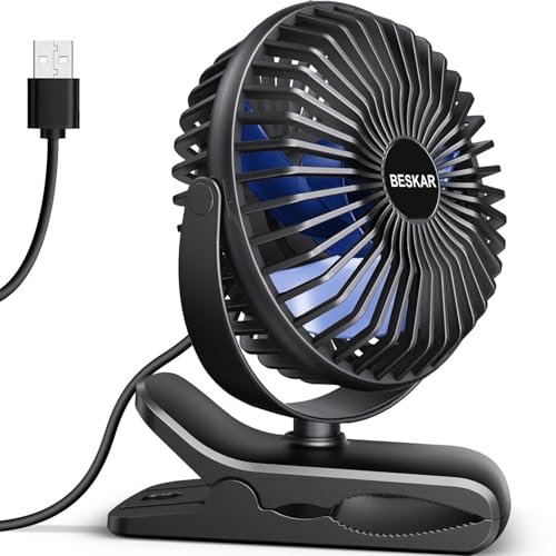 BESKAR USB Clip on Fan, Portable Small Desk Fan with Cord Powered
