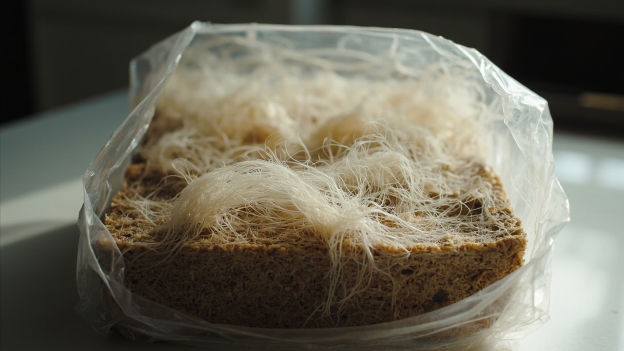 Sparse off-white lion's mane mycelium on a block face, a normal look for this species